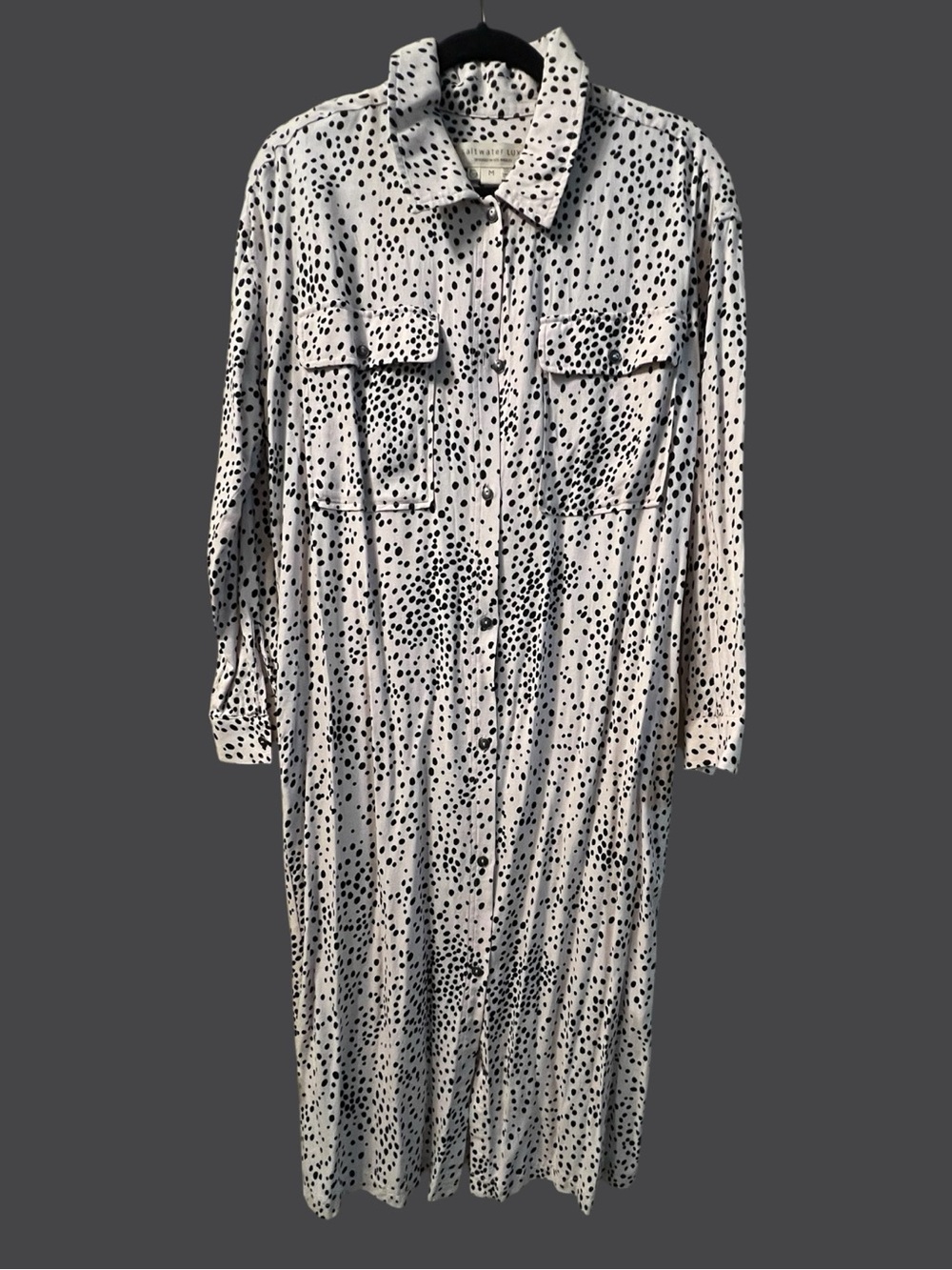Saltwater LUXE Black White Spotted Eco-Rayon Midi Shirt Dress M